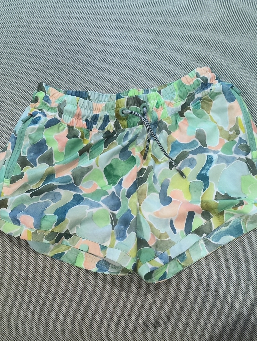 Casual Denim Drawstring Short - Blue Green Peach And Turquoise